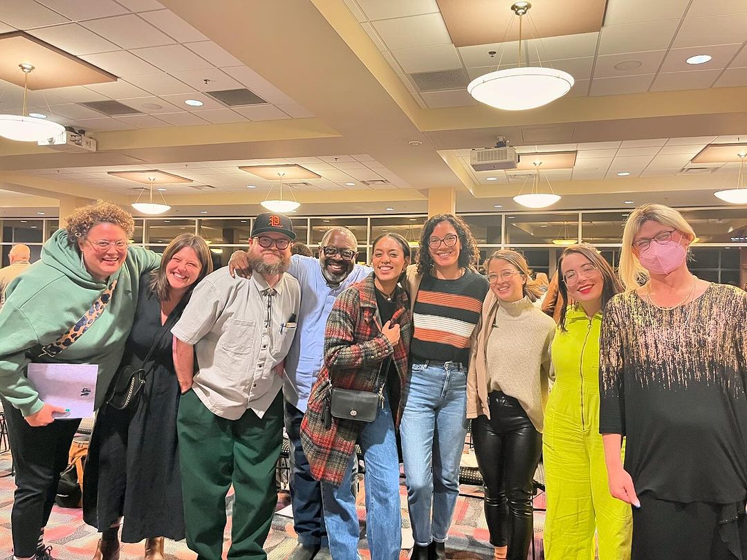 Photograph of a group of writers at Hamline University.