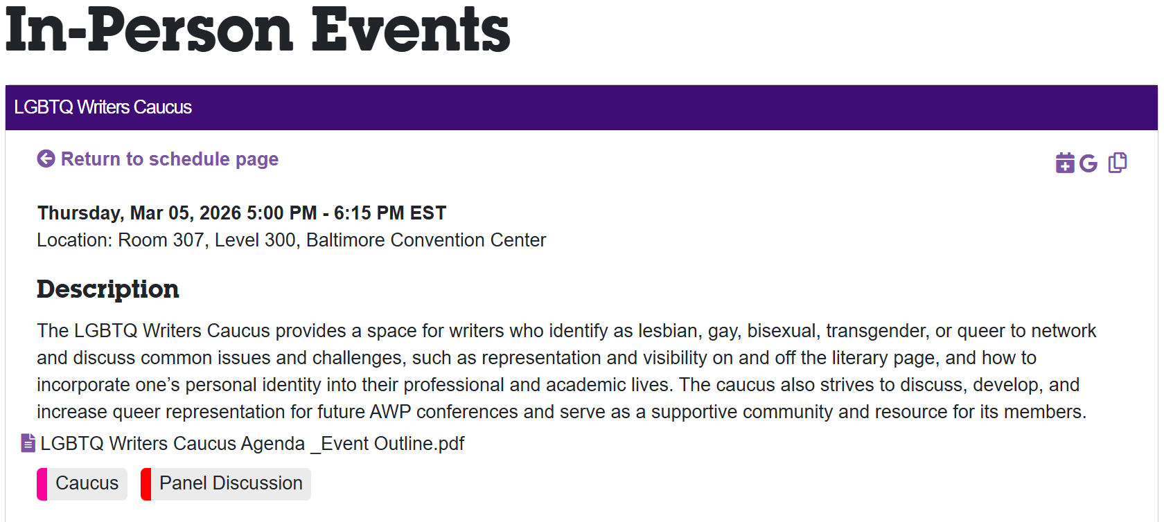 Screenshot of event details